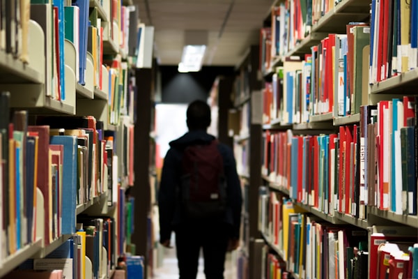 University library interior with bookshelves