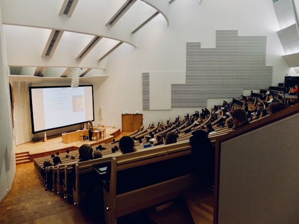Modern lecture hall with students